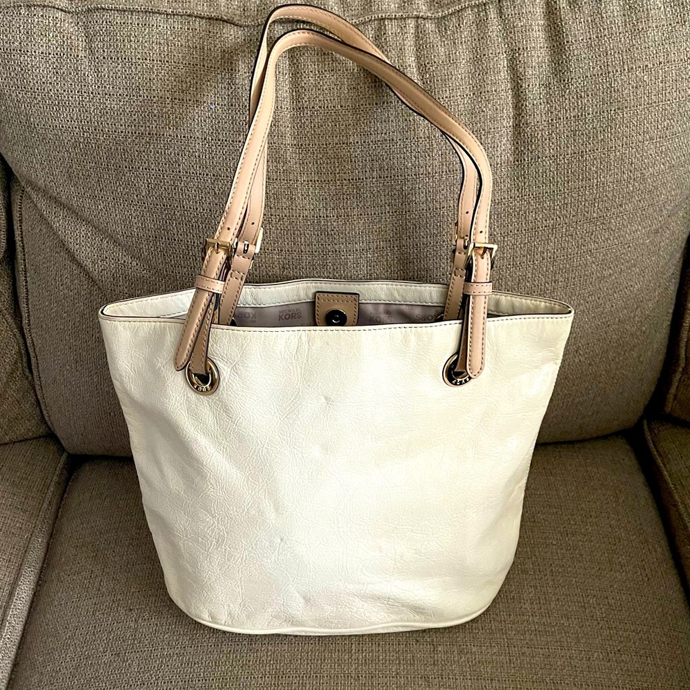 Michael Kors white leather tote bag